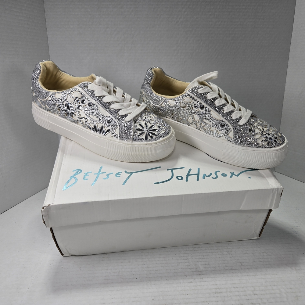 Blue By Betsey Johnson Reily Platform Low-top Laceup Rhinestone Sneakers Size 7M